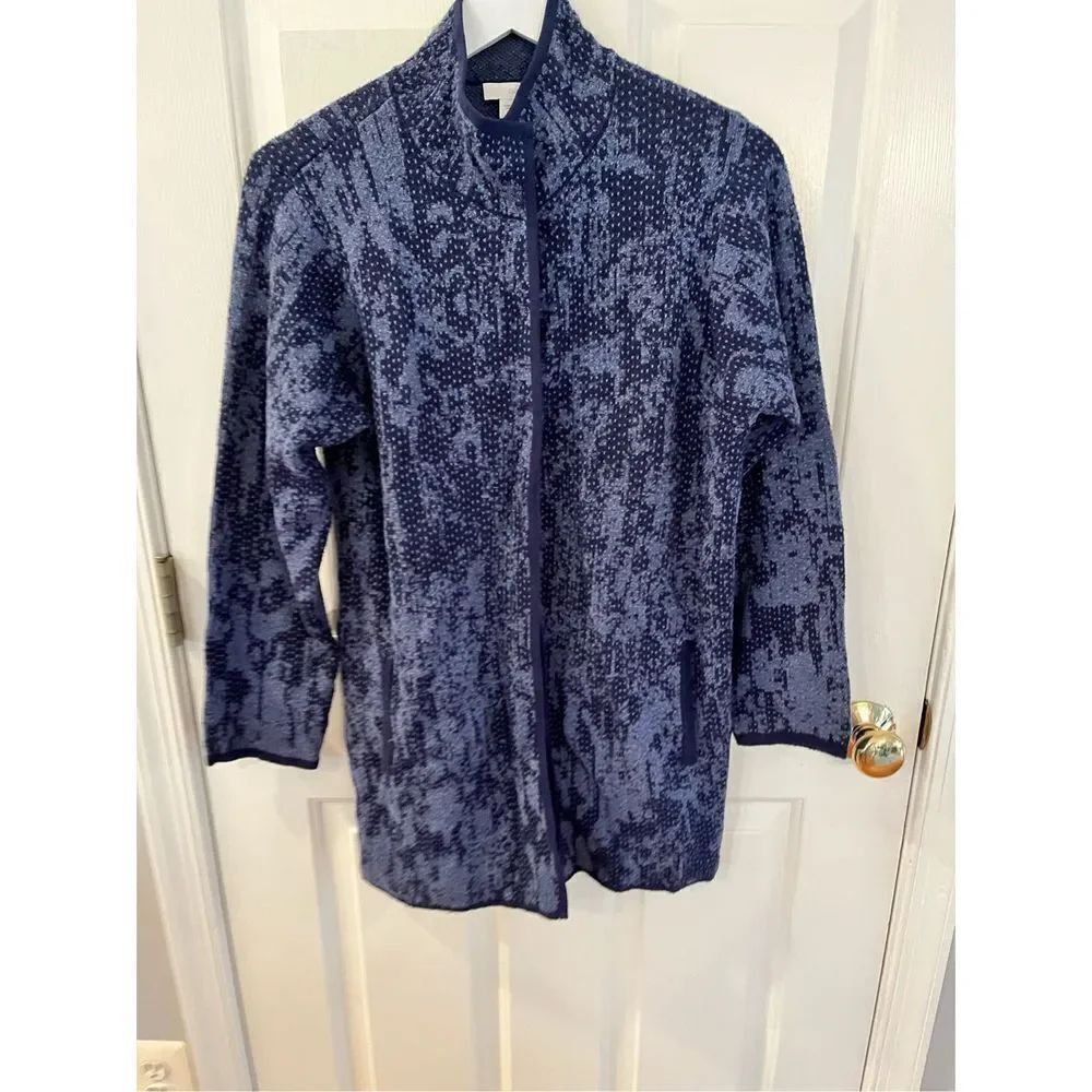J. Jill Pure Jill Navy Print Snap Close Sweater Jacket Cardigan sz XS EUC
